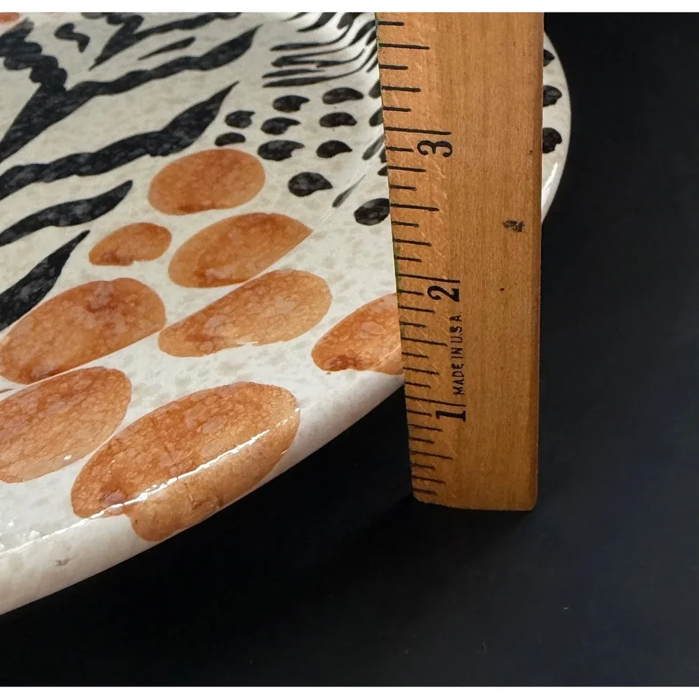 Set of 2 Animal Print Ceramic Plates Mixed Leopard Zebra Giraffe Vintage Kitchen
